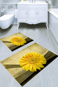 Sarı Papatya Desenli 2'li Banyo Paspası (50x60 cm - 60x100 cm) - Thumbnail