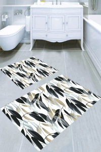 Sarkıt Yaprak Desenli 2li Banyo Paspası (50x60 cm - 60x100 cm) - 1