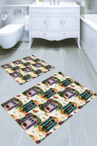 Sarmaşık Pencere Desenli 2li Banyo Paspası (50x60 cm - 60x100 cm) - 4