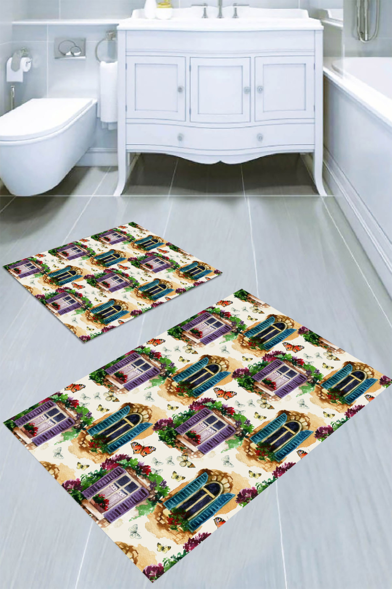 Sarmaşık Pencere Desenli 2li Banyo Paspası (50x60 cm - 60x100 cm)