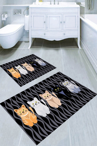 Şaşkın Kediler Desenli 2li Banyo Paspası (50x60 cm - 60x100 cm) - Thumbnail