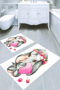 Sevgi Dolu Fil Desenli 2′li Banyo Paspası (50x60 cm - 60x100 cm) - 4