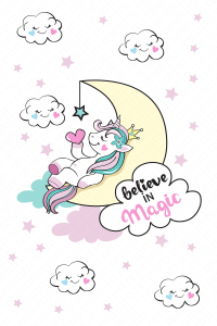 Sevimli Bulutlar ve Unicorn Desenli Dijital Baskılı Halı - 2