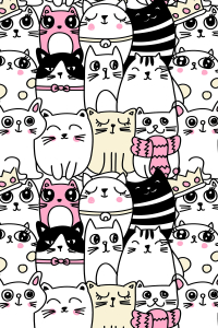 Sevimli Kedi Çizimleri Dijital Baskılı Halı - Thumbnail