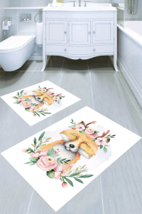 Sevimli Tilki Desenli 2′li Banyo Paspası (50x60 cm - 60x100 cm) - 1