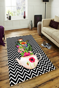 Sihirli Çiçekler Demliği Dijital Baskılı Halı Örtüsü HRC1989 - 1