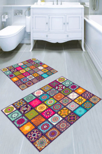 Simetrik Kare Desenli 2&prime;li Banyo Paspası (50x60 cm - 60x100 cm) - 3