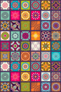 Simetrik Kare Desenli Dijital Baskılı Halı - 2