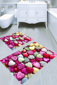 Simli Kalp Taş Desenli 2'li Banyo Paspası (50x60 cm - 60x100 cm) - 3
