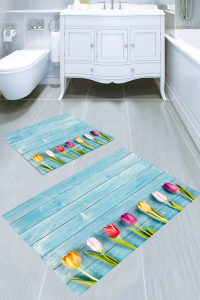 Sıralı Laleler Desenli 2li Banyo Paspası (50x60 cm - 60x100 cm) - 3