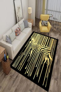 Siyah Altın Zebra Desenli Dijital Baskılı Halı - Thumbnail
