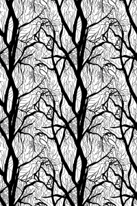 Siyah Beyaz Ağaç Dalları Desenli Dijital Baskılı Halı - Thumbnail