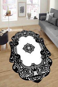 Siyah Beyaz Modern Dekoratif Desenli Dijital Baskılı Halı - 1