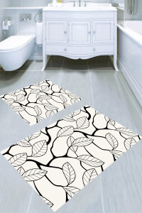 Siyah Beyaz Sonbahar Dalları 2li Banyo Paspası (50x60 cm - 60x100 cm) - Thumbnail