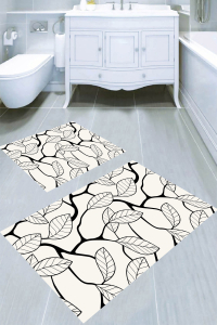 Siyah Beyaz Sonbahar Dalları 2li Banyo Paspası (50x60 cm - 60x100 cm) - 3