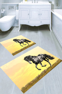 Siyah Koşan At Desenli 2'li Banyo Paspası (50x60 cm - 60x100 cm) - 1