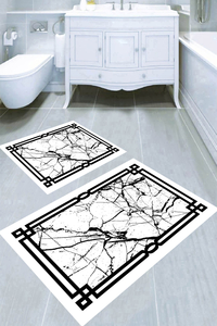 Siyah Mermer Detay Çerçeve Desenli 2li Banyo Paspası (50x60 cm - 60x100 cm) - Thumbnail