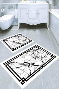 Siyah Mermer Detay Çerçeve Desenli 2li Banyo Paspası (50x60 cm - 60x100 cm) - 1