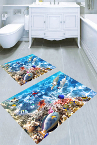 Su Altı Dünyası Desenli 2li Banyo Paspası (50x60 cm - 60x100 cm) - 4