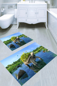 Suda Yürüyen Kaplumbağa Desenli 2li Banyo Paspası (50x60 cm - 60x100 cm) - 1