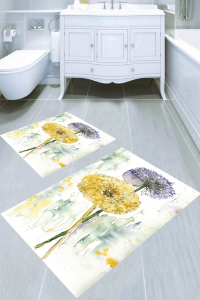 Sulu Boya Efektli Polen Desenli 2'li Banyo Paspası (50x60 cm - 60x100 cm) - 1