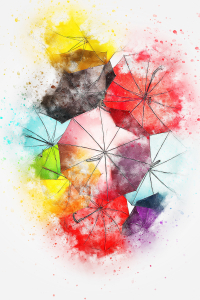 Suluboya Efektli Şemsiyeler Dijital Baskılı Halı - Thumbnail