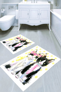 Süslü Kediler Desenli 2li Banyo Paspası (50x60 cm - 60x100 cm) - 4