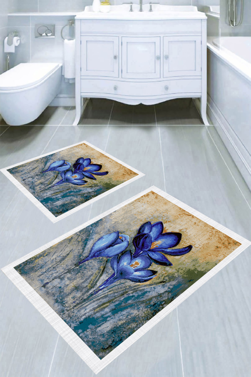 Tablotik Kantaron Çiçeği Desenli 2'li Banyo Paspası (50x60 cm - 60x100 cm)