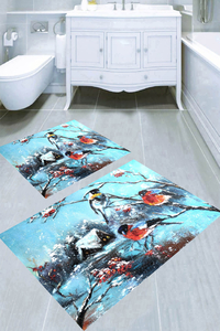 Tablotik Kış Kuşları Desenli 2li Banyo Paspası (50x60 cm - 60x100 cm) - Thumbnail