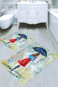 Tablotik Şemsiyeli Kız Desenli 2li Banyo Paspası (50x60 cm - 60x100 cm) - Thumbnail
