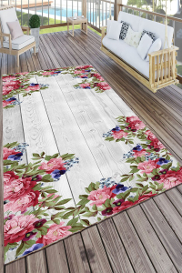 Tahta Çiçek Desenli Dijital Baskılı Halı - 1