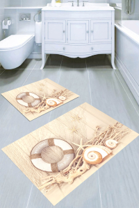 Tahta Deniz Kabukları Desenli 2li Banyo Paspası (50x60 cm - 60x100 cm) - Thumbnail