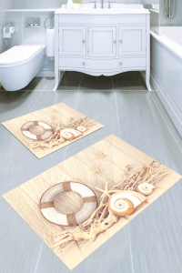 Tahta Deniz Kabukları Desenli 2li Banyo Paspası (50x60 cm - 60x100 cm) - 1