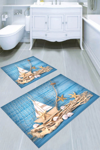 Tahta Gemi Desenli 2li Banyo Paspası (50x60 cm - 60x100 cm) - Thumbnail