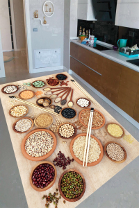 Tahta Kaseler Bakliyat Desenli Dijital Baskılı Halı - 1