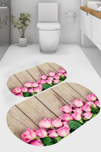 Tahta Ve Gül Desenli 2'li Banyo Paspası (50x60 cm - 60x100 cm) - 5