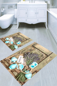 Tahta ve Lavanta Desenli 2li Banyo Paspası (50x60 cm - 60x100 cm) - 4