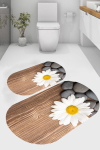 Tahta Ve Papatya Desenli 2'li Banyo Paspası (50x60 cm - 60x100 cm) - 5