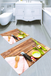 Tahta Zemin Spa Malzemeleri Desenli 2'li Banyo Paspası (50x60 cm - 60x100 cm) - 3
