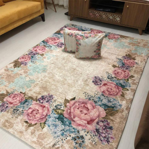 Tahtalı Çiçek Desenli Dijital Baskılı Halı - 1