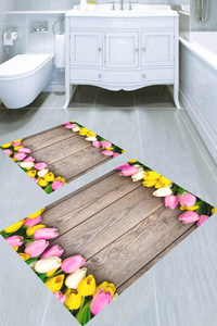 Tahtalı Lale Desenli 2li Banyo Paspası (50x60 cm - 60x100 cm) - 1