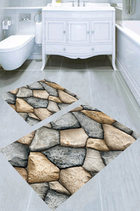Taş Duvar Tasarımlı 2li Banyo Paspası (50x60 cm - 60x100 cm) - 3