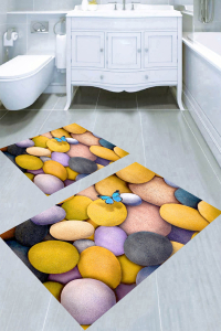 Taşlardaki Kelebek Desenli 2li Banyo Paspası (50x60 cm - 60x100 cm) - 4