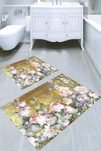 Tomurcuk Güller Desenli 2li Banyo Paspası (50x60 cm - 60x100 cm) - 1