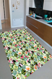 Tropikal Yapraklar ve Flamingolar Dijital Baskılı Halı - 1