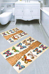 Tuğla Duvar Kelebek Desenli 2'li Banyo Paspası (50x60 cm - 60x100 cm) - 3