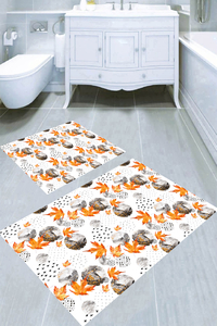 Turuncu Sonbahar Yaprakları Desenli 2li Banyo Paspası (50x60 cm - 60x100 cm) - 3