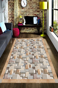 Üç Boyutlu Çıkıntı Taş Desenli Dijital Baskılı Halı - 1