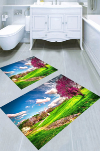 Üç Boyutlu Doğa Manzarası Desenli 2'li Banyo Paspası (50x60 cm - 60x100 cm) - 1