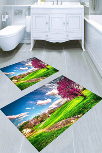Üç Boyutlu Doğa Manzarası Desenli 2'li Banyo Paspası (50x60 cm - 60x100 cm) - 3